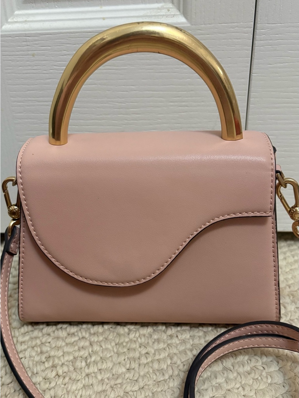 Charles & Keith Pink Structured Top-Handle Crossbody Bag with Gold Handle